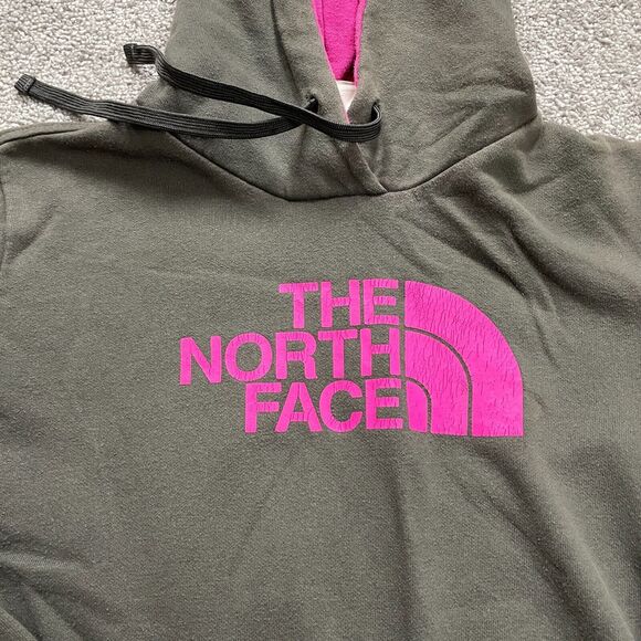 The North Face Hoodie Sweatshirt Womens Small Gray Pink Graphic Fleece Pullover - Picture 10 of 11